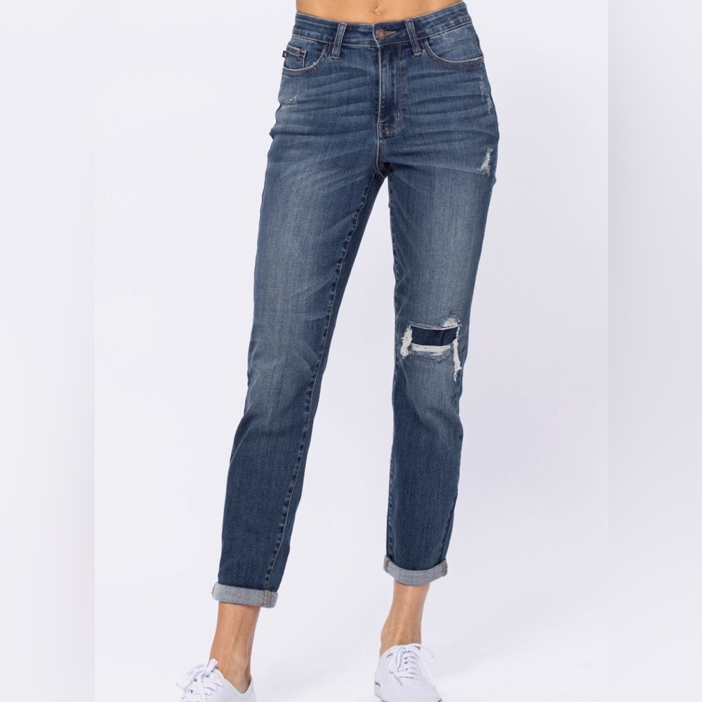 Judy Blue Destroy Knee Patch Boyfriend Jeans Womens Size 25